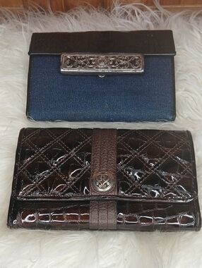 Brighton Brown Croc-Embossed Wallet & Blue Denim Trim Clutch Duo